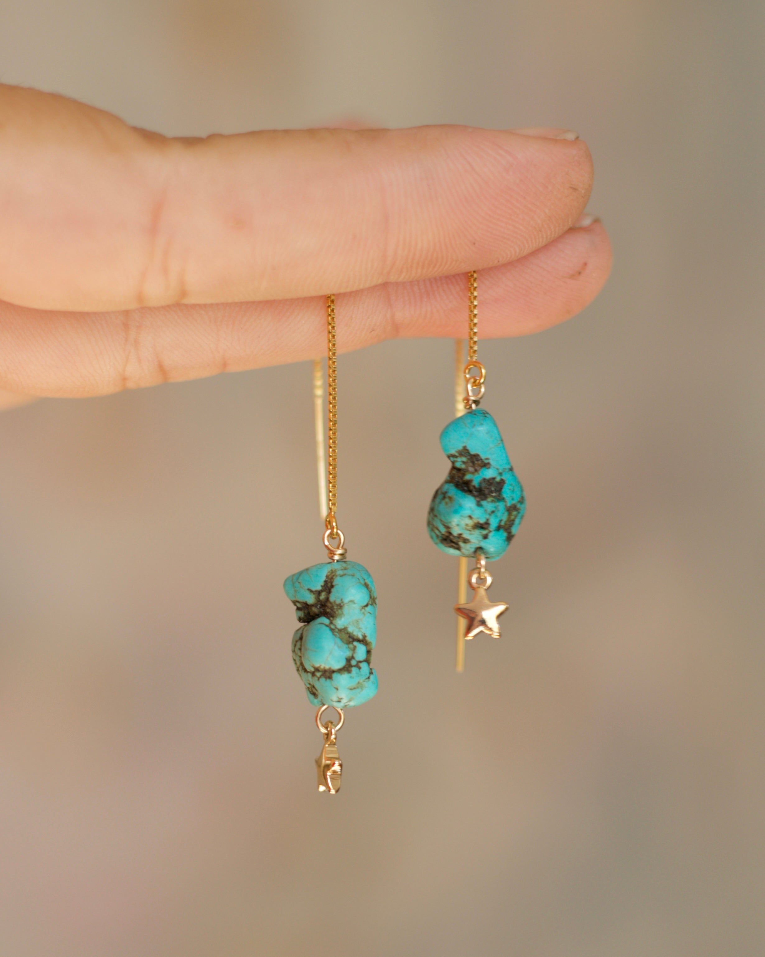 Gold Threads with Turquoise nuggets and stars