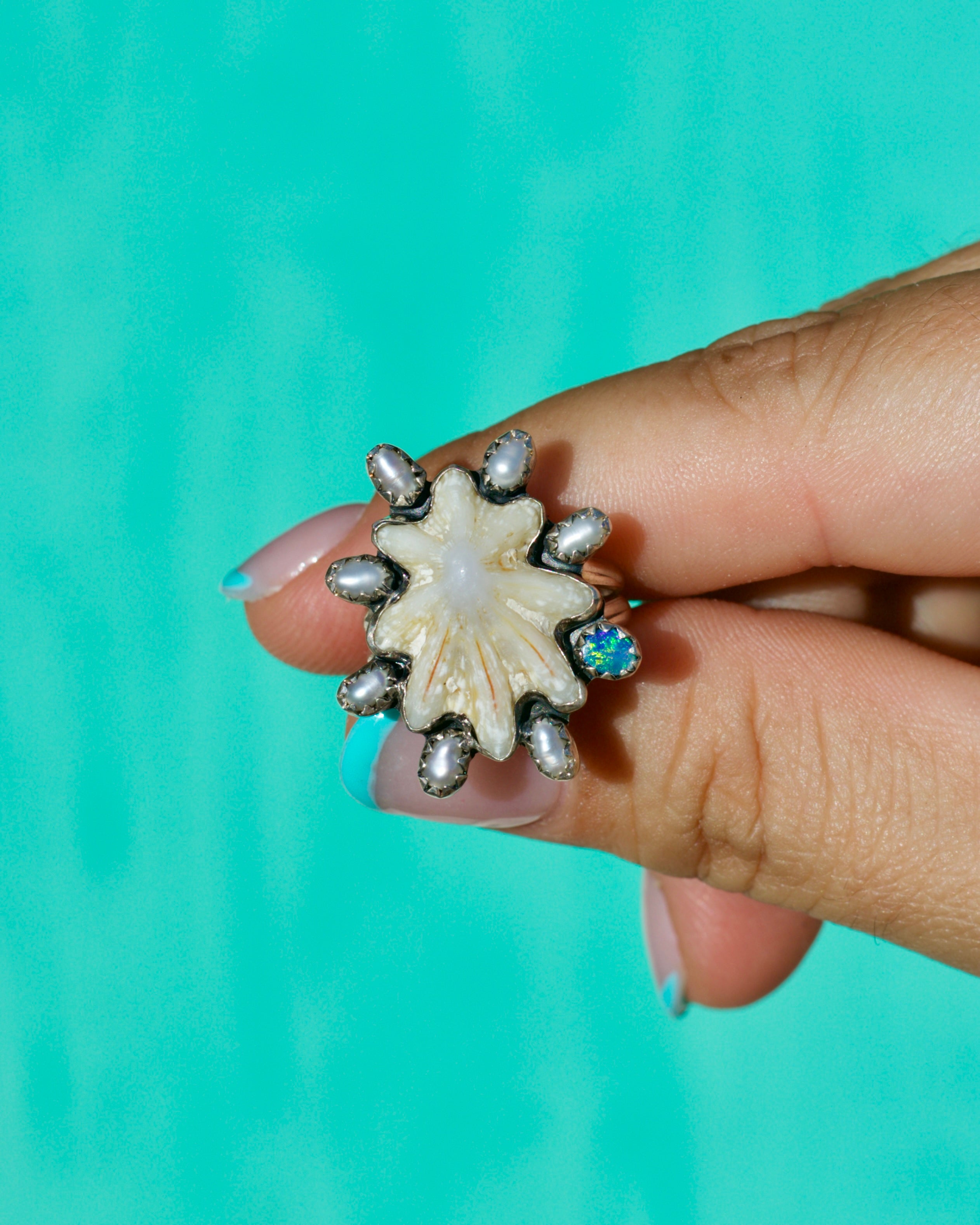 Thalassa Goddess of the Sea - Shell, Opal &amp; Fresh Water Pearl.