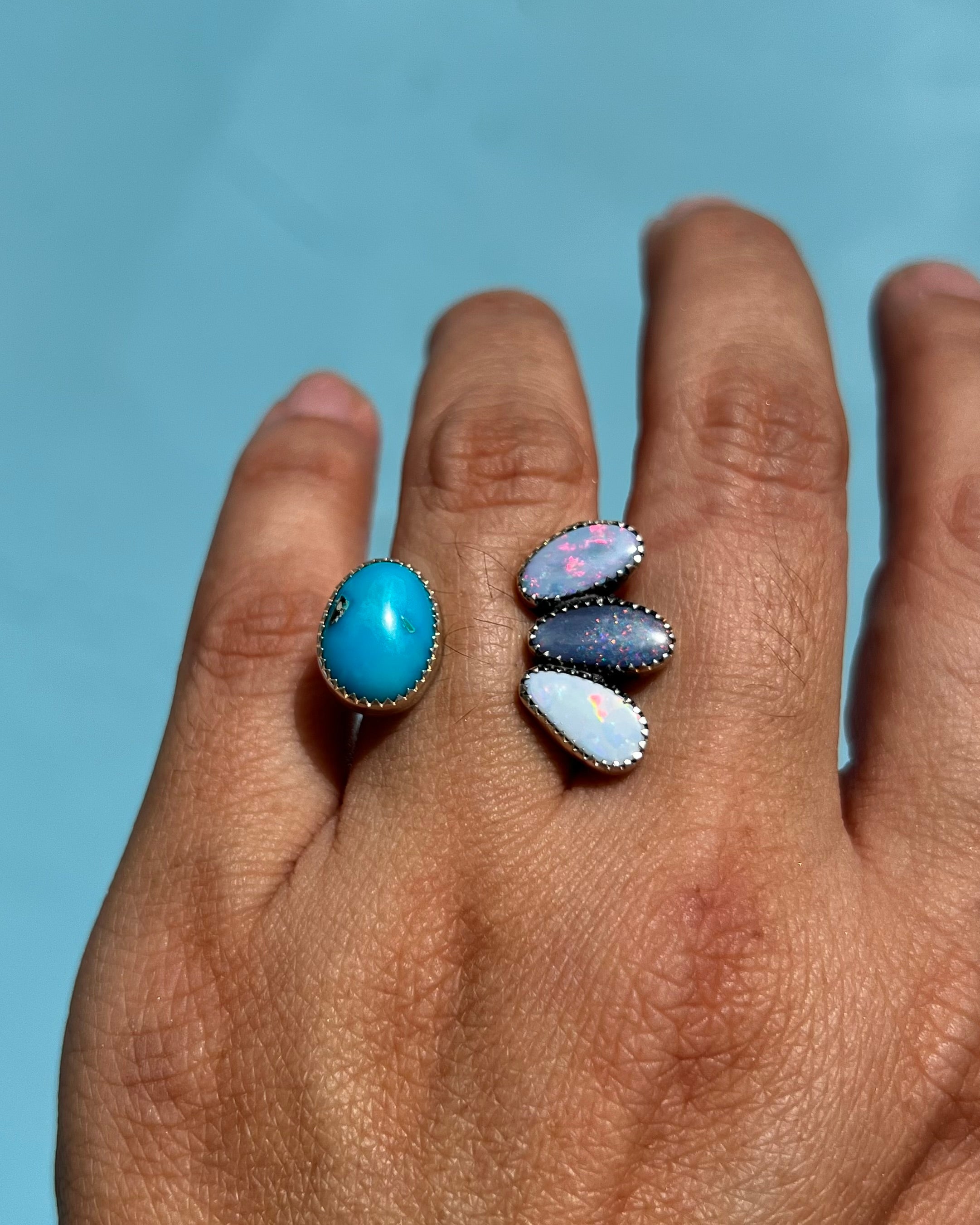 Turquoise and Opal Open Ring