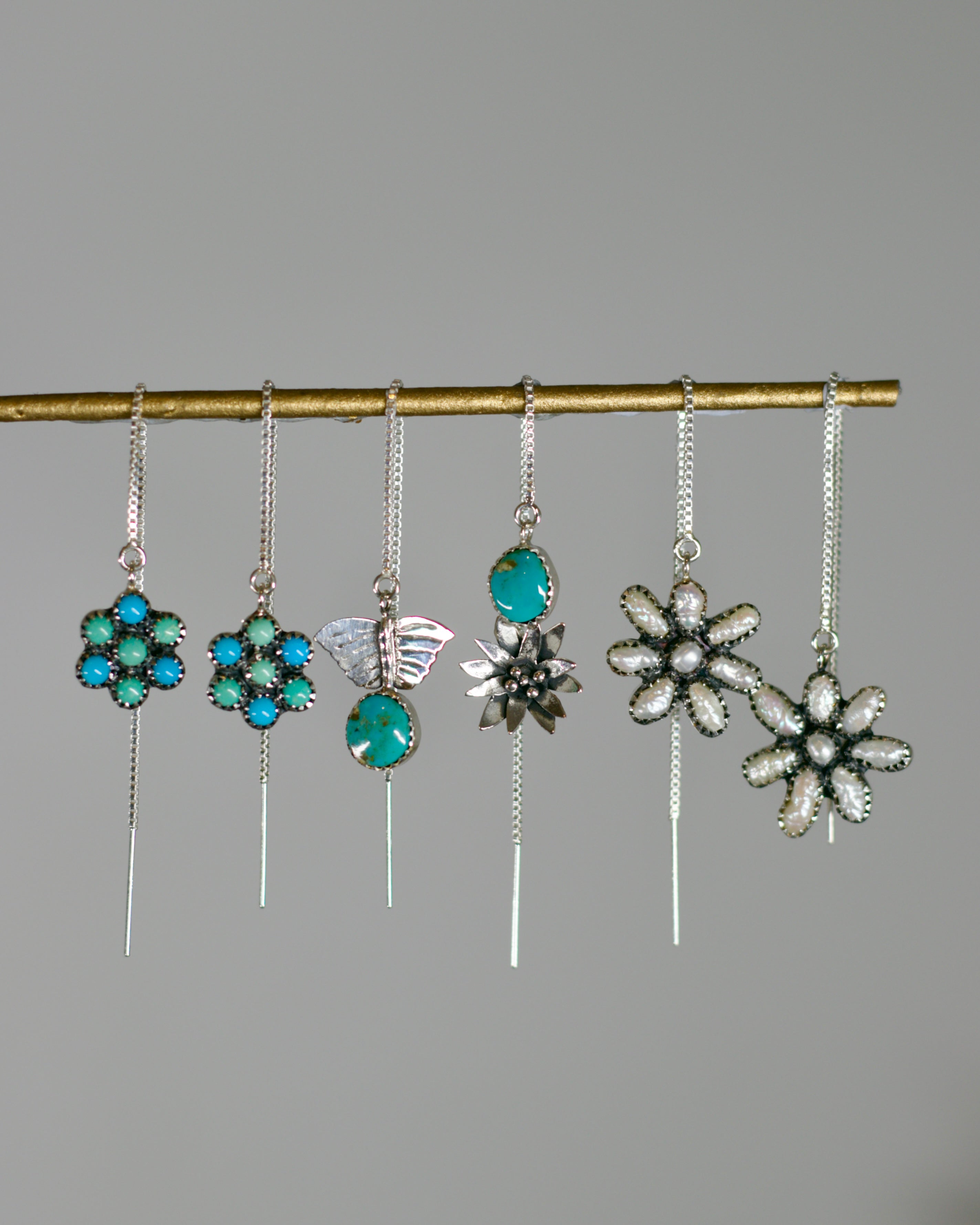 Turquoise Flower Thread Earrings