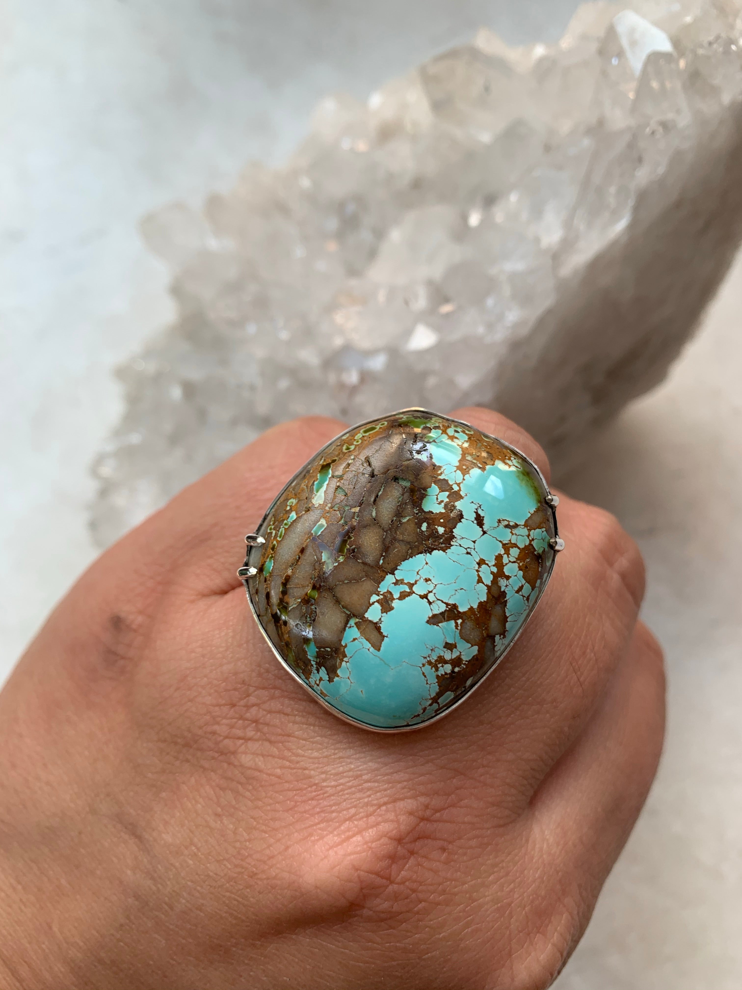 Royston Chunky Turquoise Ring with 4 claws.
