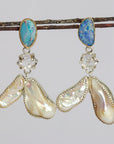 14k gold opal and sterling Herkimer and Fresh Water Pearl Earrings.