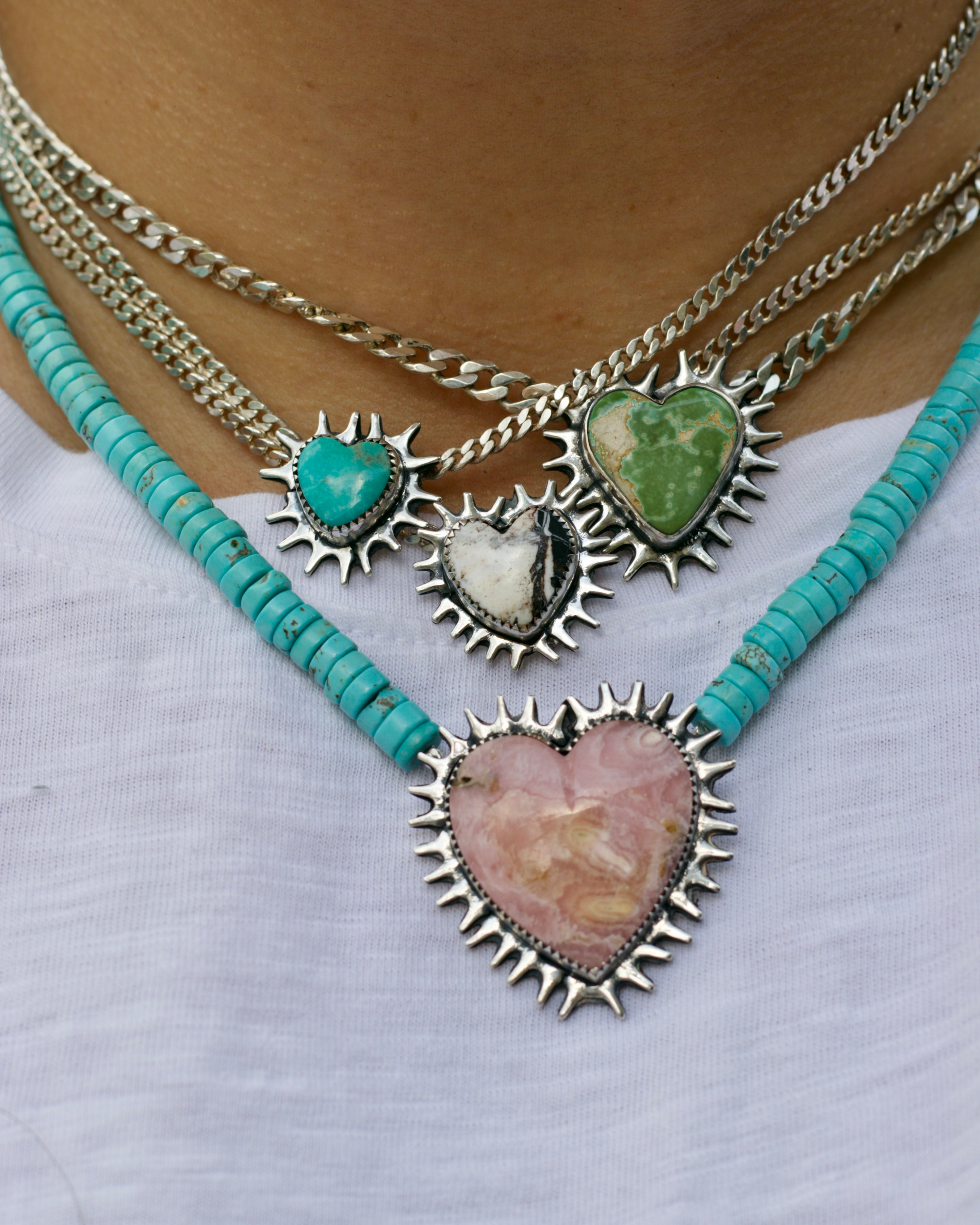 Strong Heart chocker / necklace. Rhodochrosite w/ turquoise beads