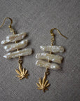 Fresh Water Pearls and Leaf Gold Earrings