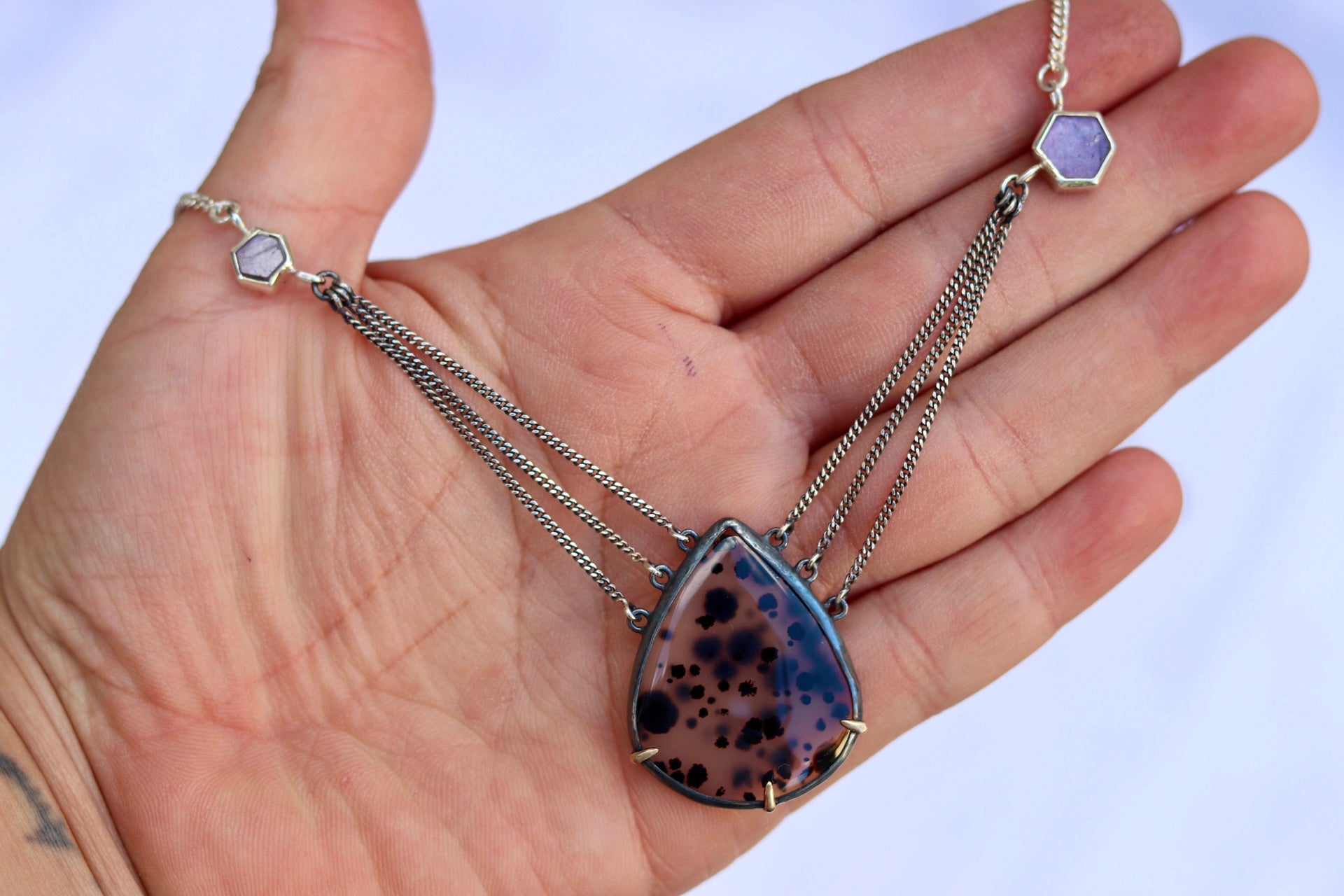 Montana Agate and Ruby slice necklace.