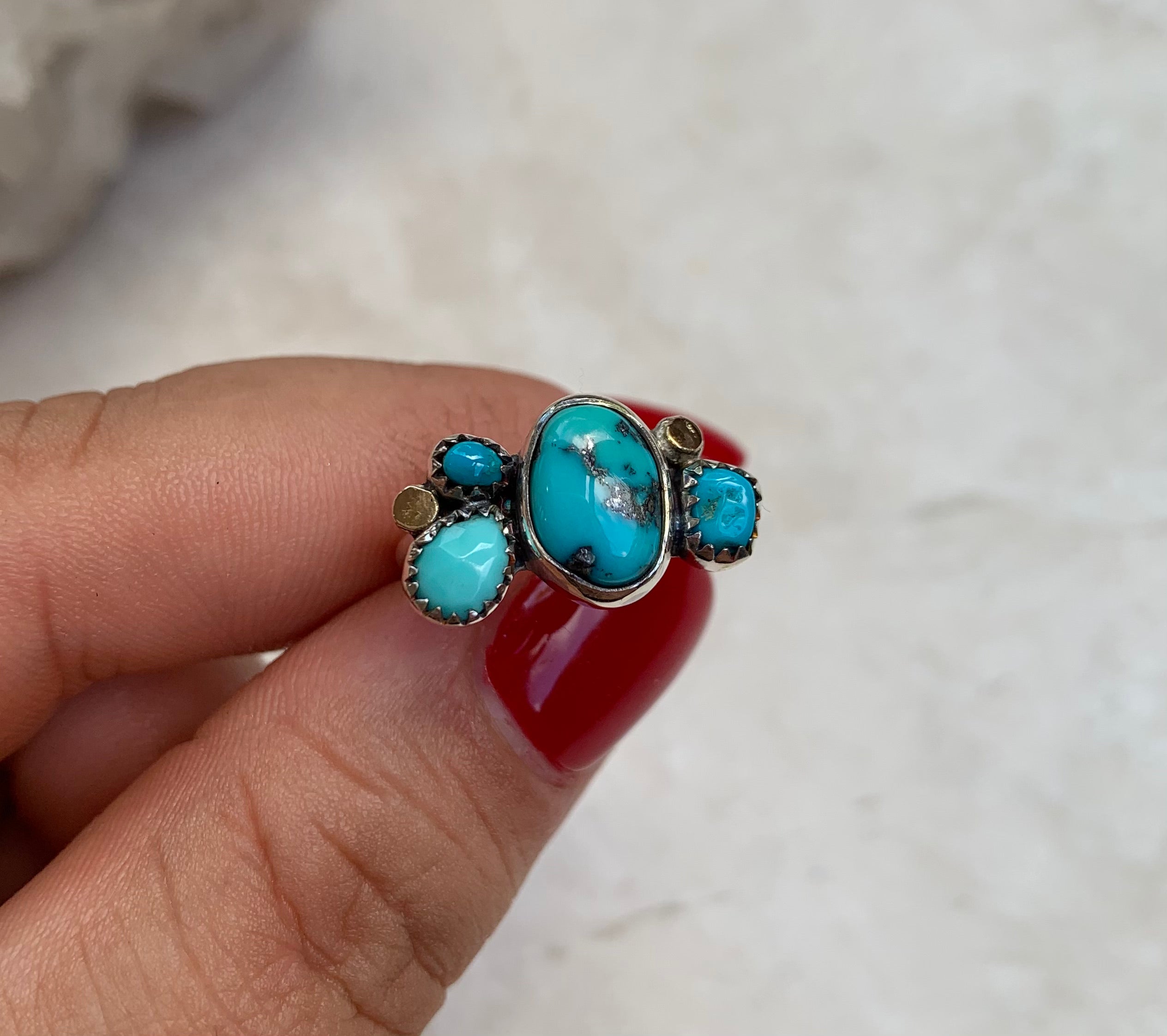 Turquoise Gold dot ring. Size 7