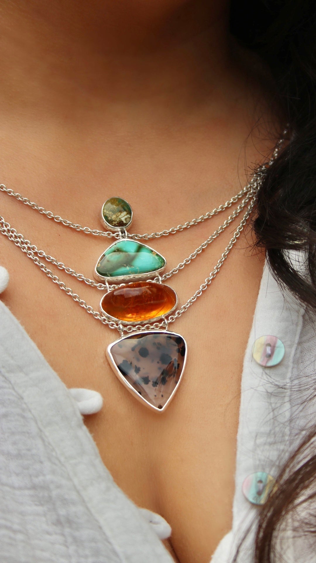 Montana Agate, Amber and Turquoise Necklace