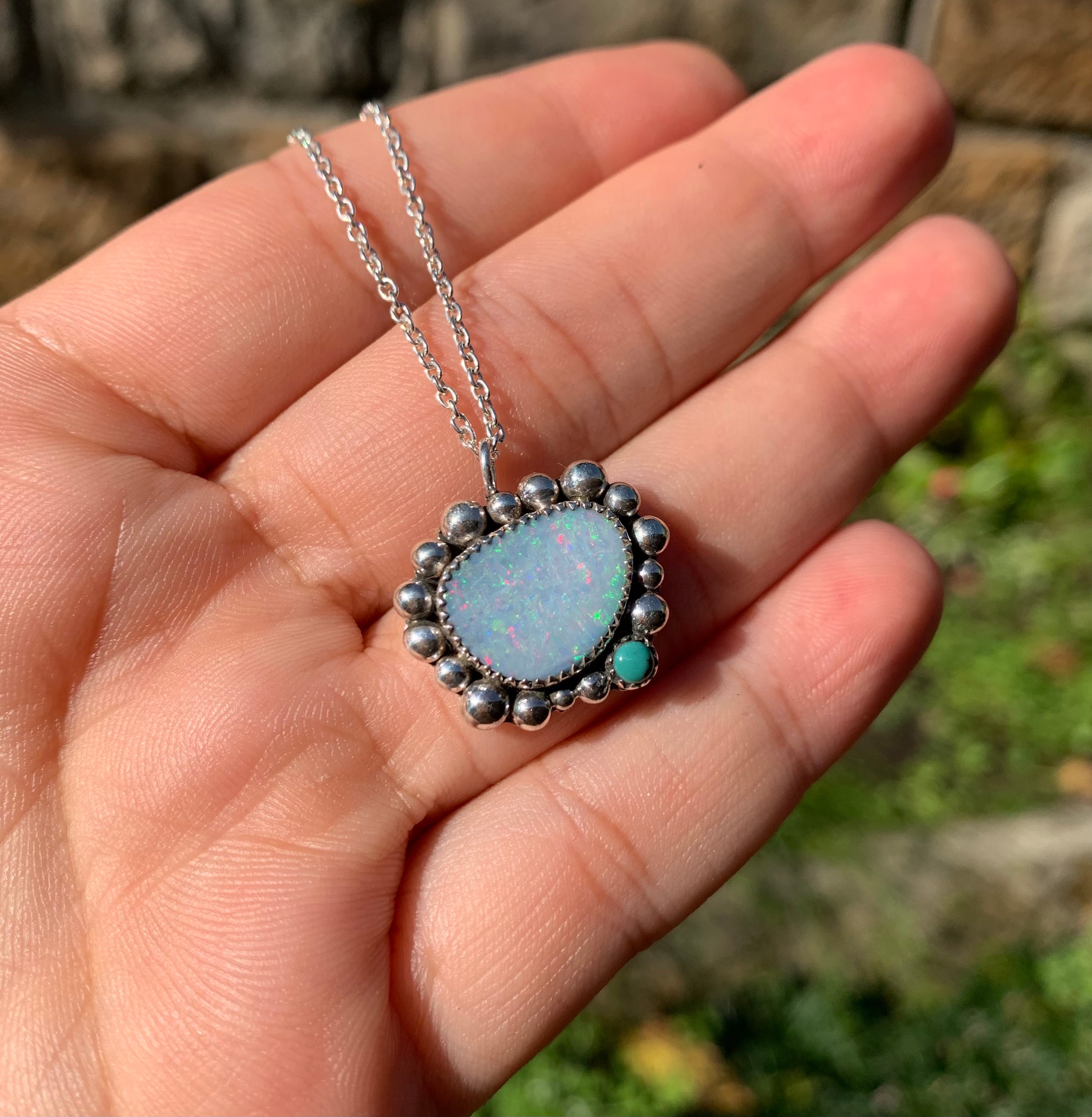 Opal and Turquoise dot pendant.