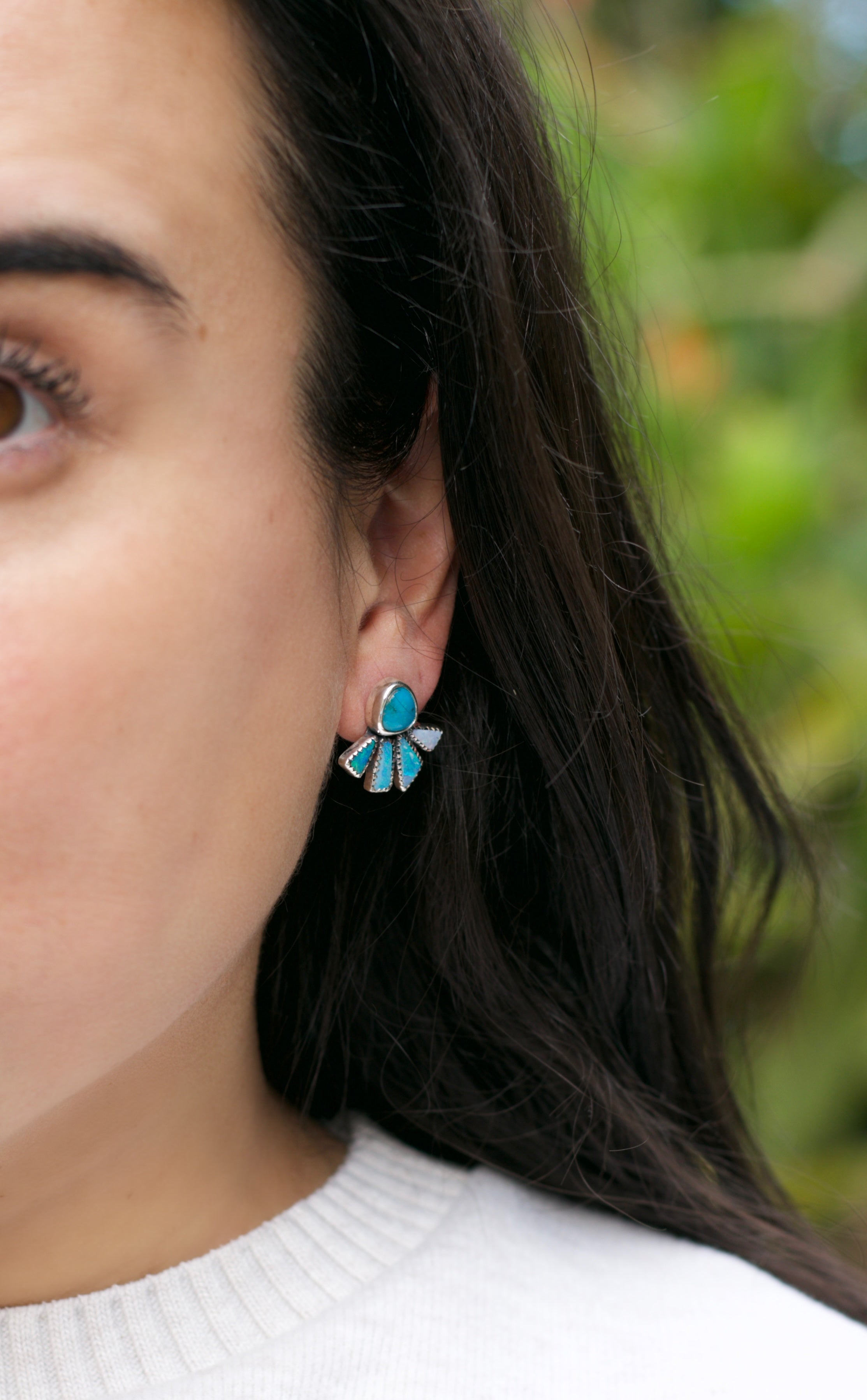 Pre-Order Plume Earrings. Turquoise and Opal