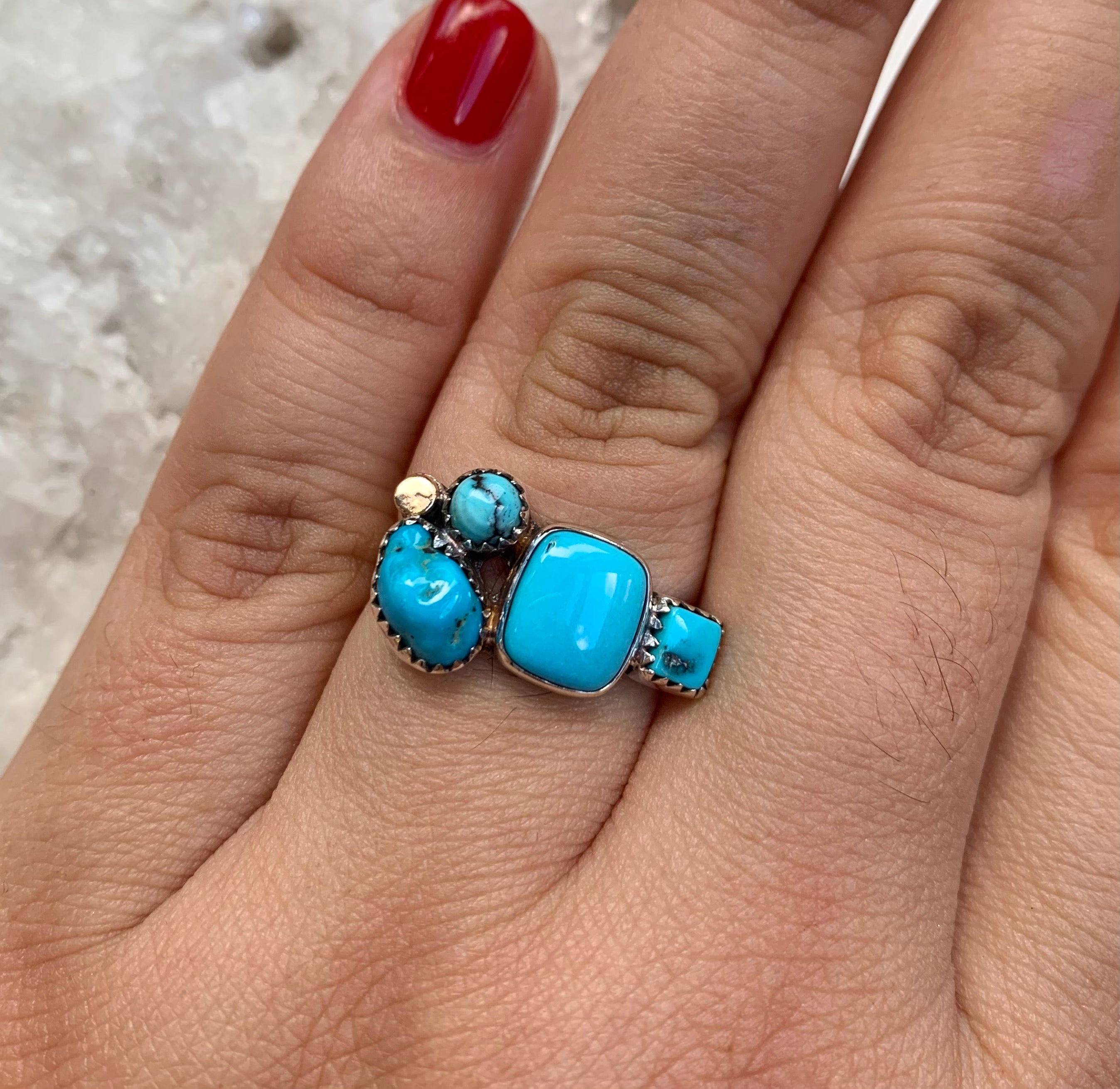 Turquoise Gold dot ring. Size 7.6