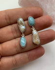 Mismatched Fresh water Pearls and Larimar Drop Earrings