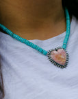 Strong Heart chocker / necklace. Rhodochrosite w/ turquoise beads