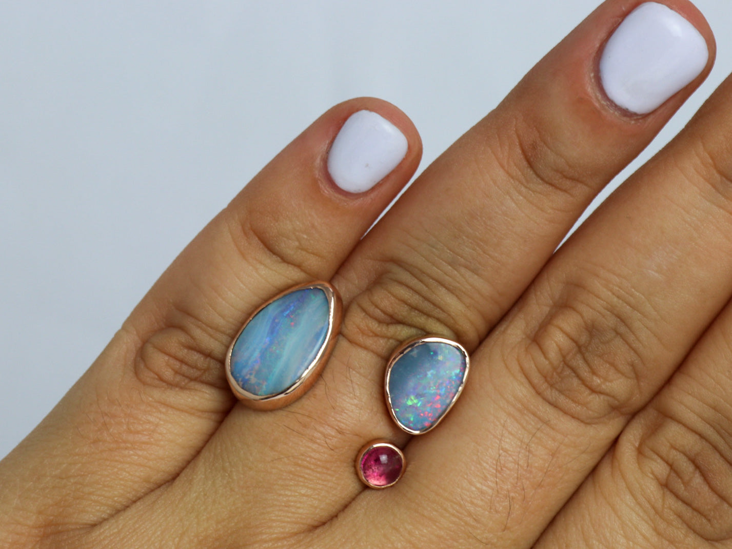 14k Rose Gold, Opal and Tourmaline open ring