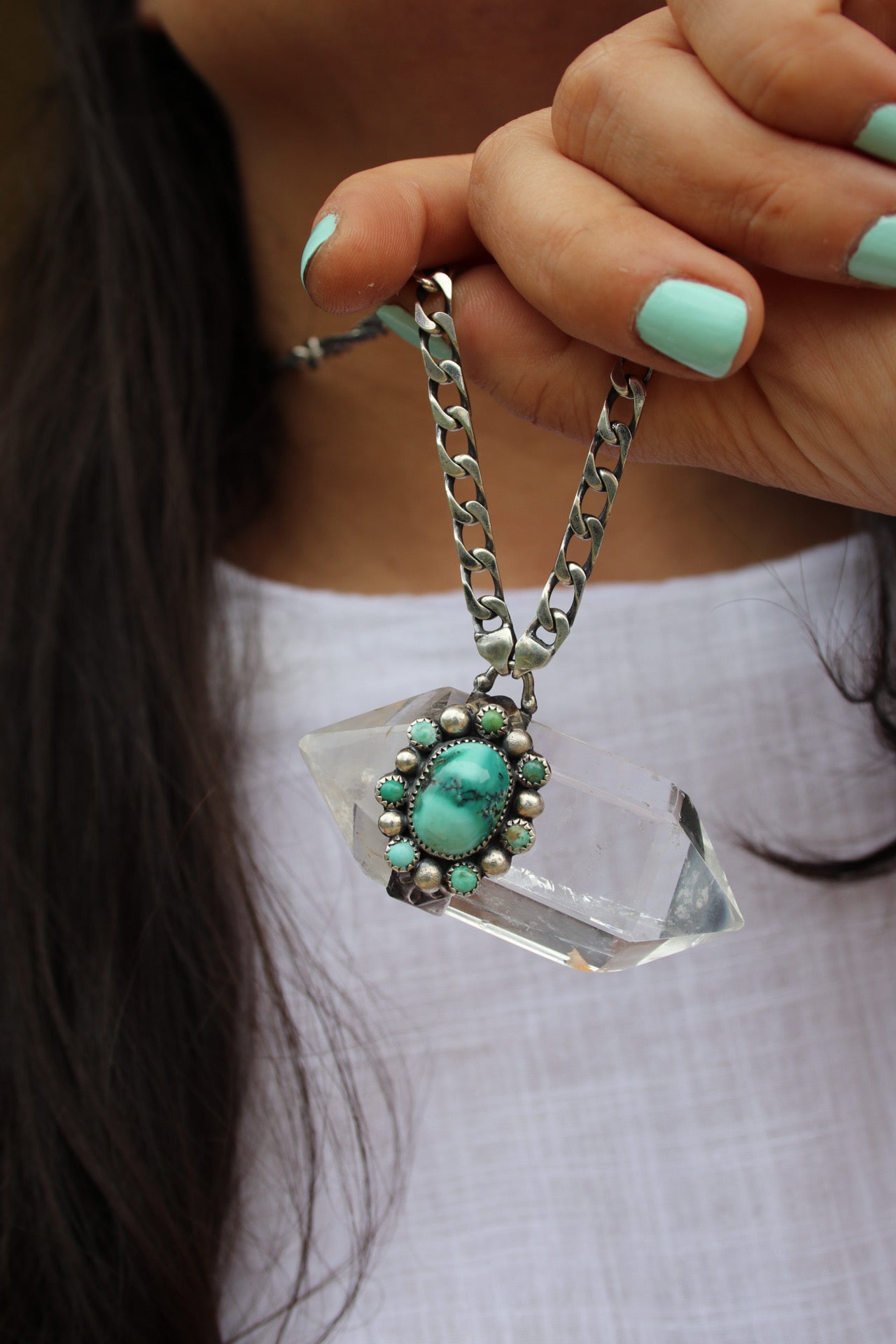 Monster Crystal with turquoise cluster necklace