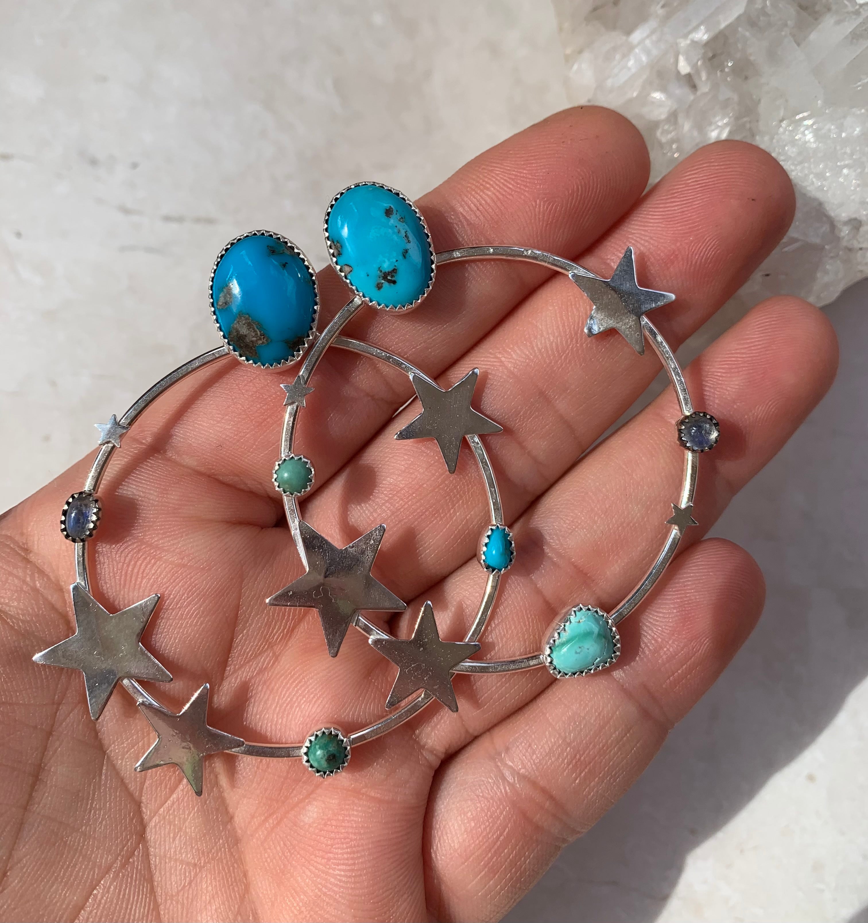 Medium Turquoise Star Hoops 