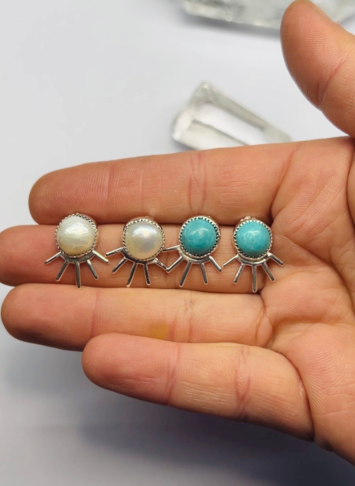 Spike Studs Pair - Turquoise or Fresh Water Pearl