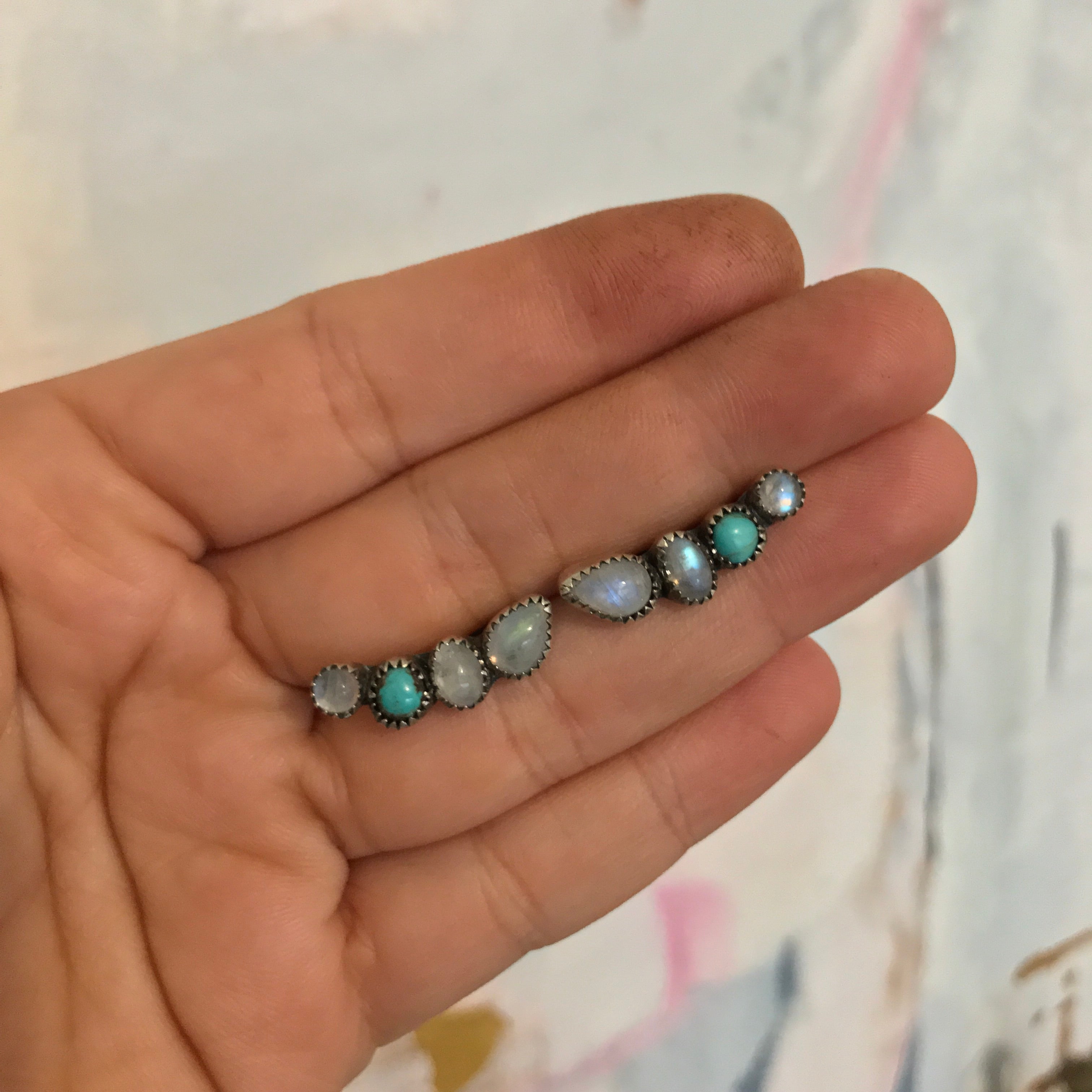 Sweet Moonstone and Turquoise Ear Climber