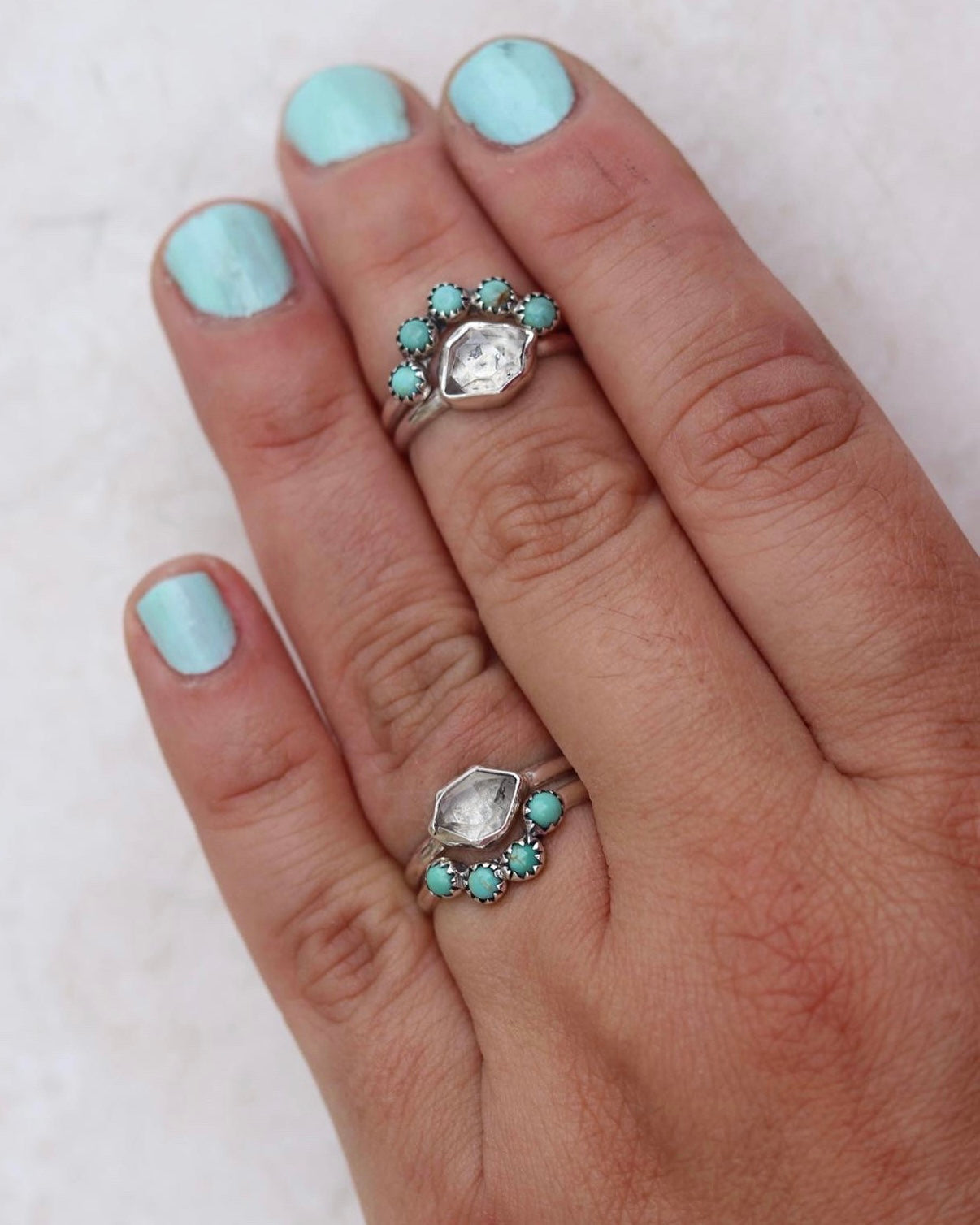Herkimer and Turquoise Band Duo - size 7