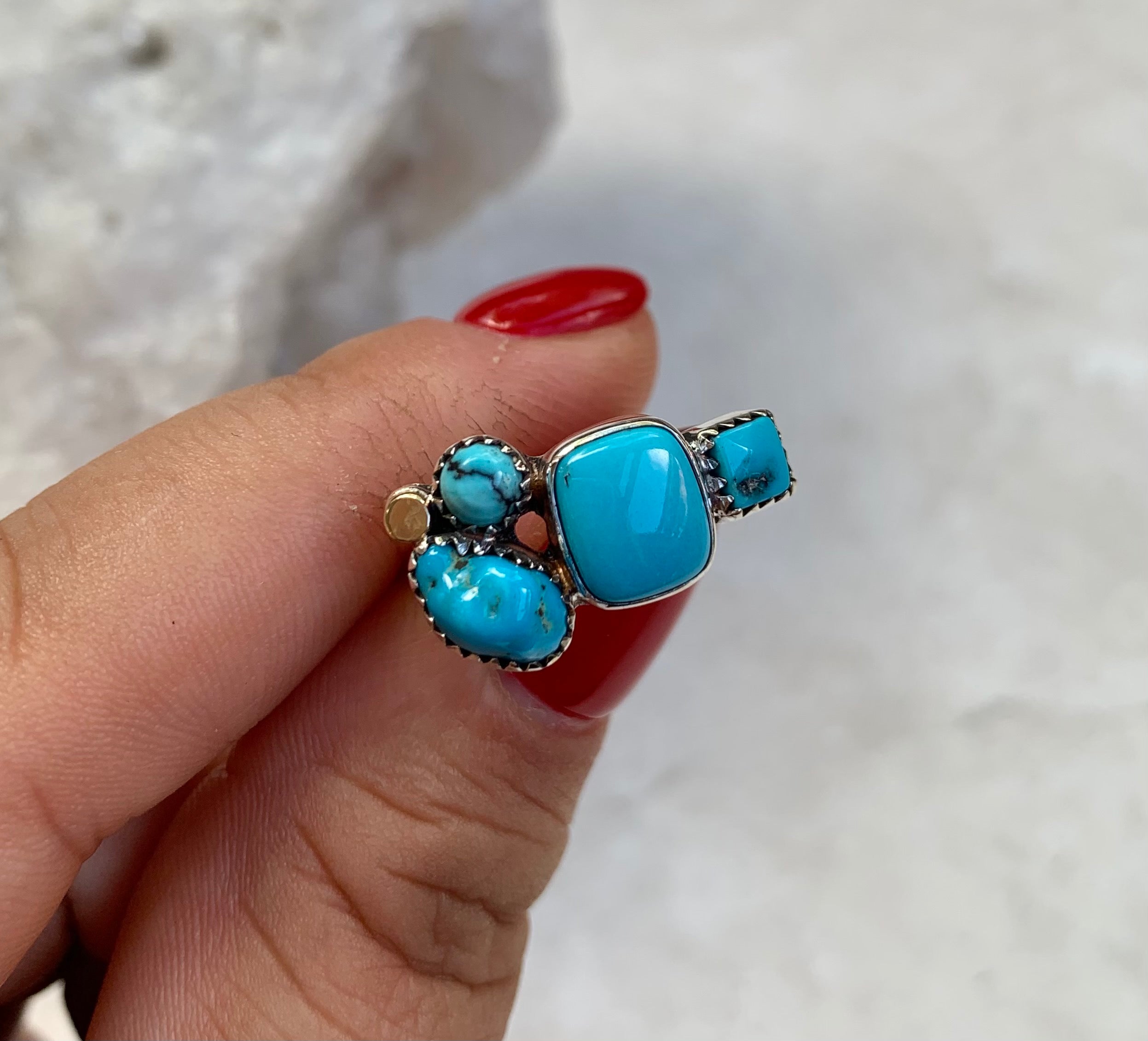 Turquoise Gold dot ring. Size 7.6