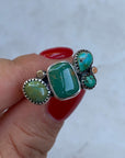 Green Turquoise Gold dot ring. Size 8