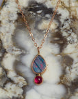 14k Rose Gold and Sterling Australian Opal Necklace and Tourmaline Necklace(18”Chain)