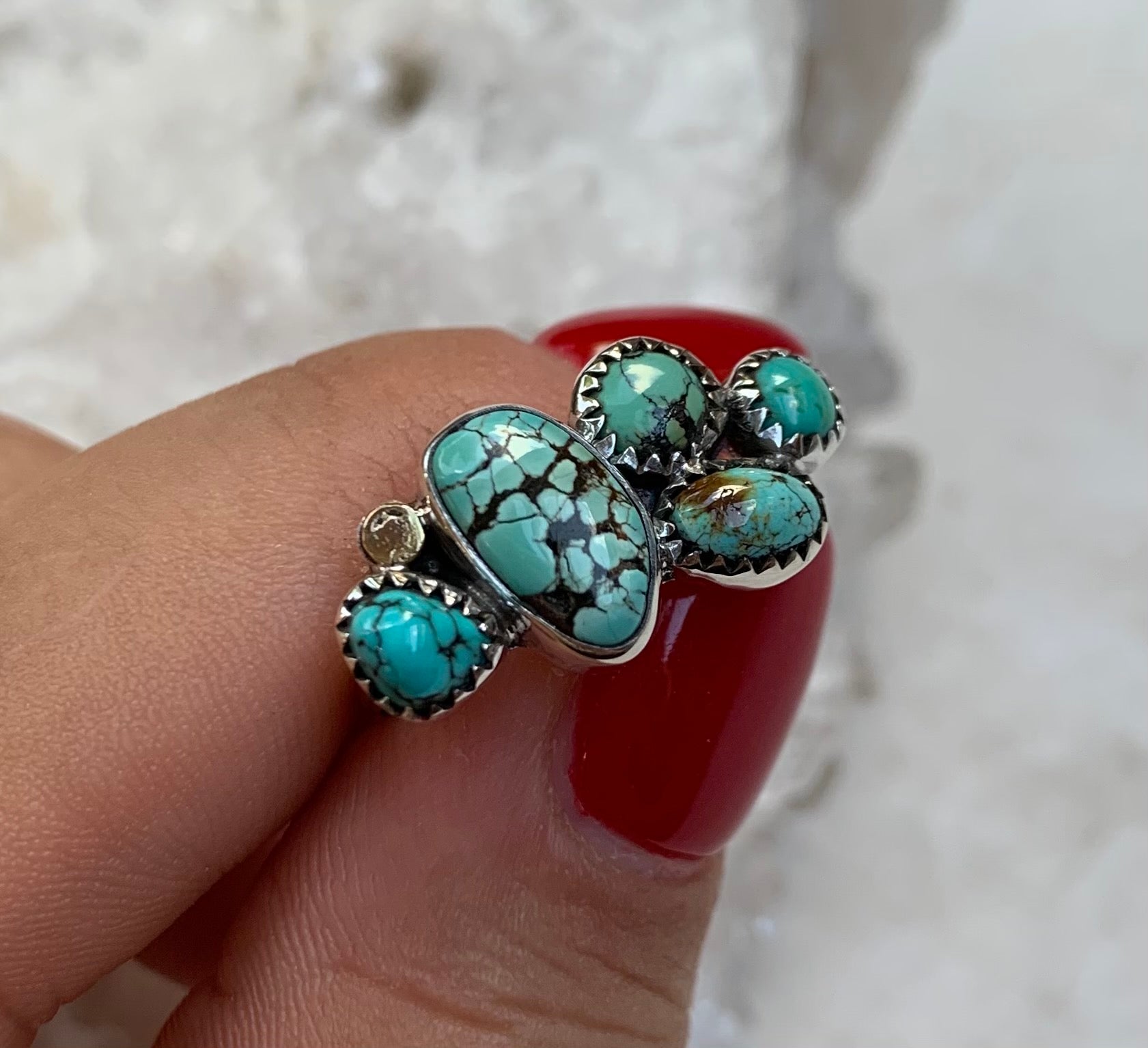 Turquoise Gold dot ring. Size 7