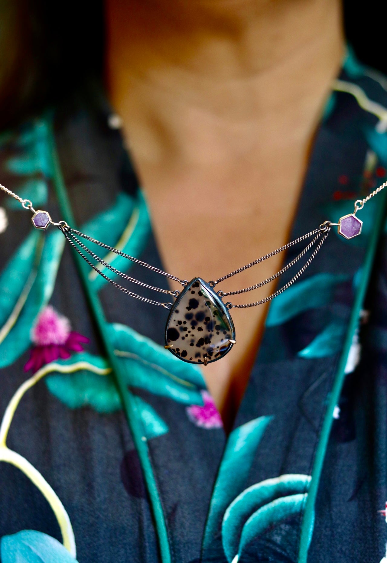 Montana Agate and Ruby slice necklace.