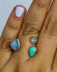 14k Rose and Yellow Gold, Opal, Turquoise and Moonstone open ring