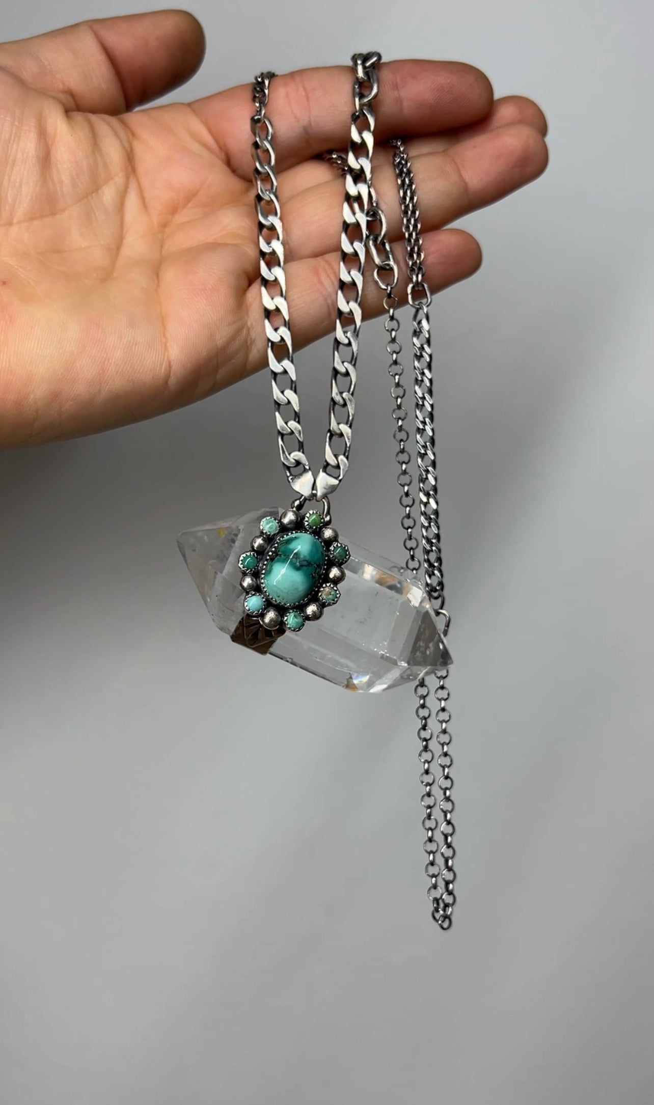 Monster Crystal with turquoise cluster necklace