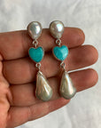 Fresh Water Pearl and Turquoise Heart Earrings