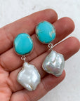 Turquoise and Baroque Pearl Earrings