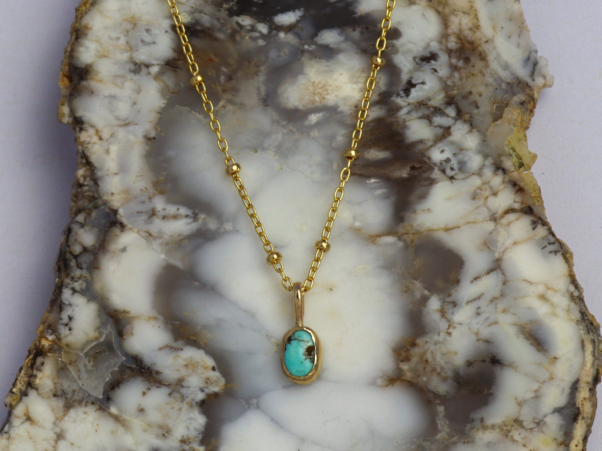 14k Gold and Sterling Turquoise Necklace (18”Chain)