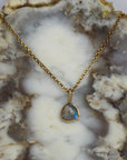 14k Gold and Sterling Rainbow Moonstone Necklace (18”Chain)
