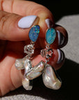 14k gold opal and sterling Herkimer and Fresh Water Pearl Earrings.