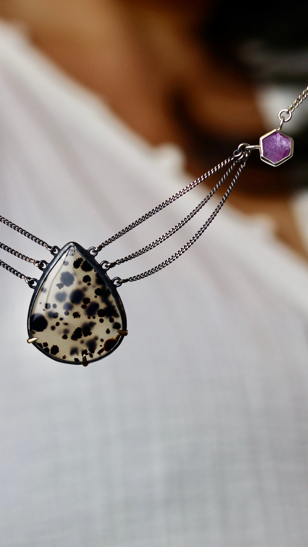 Montana Agate and Ruby slice necklace.