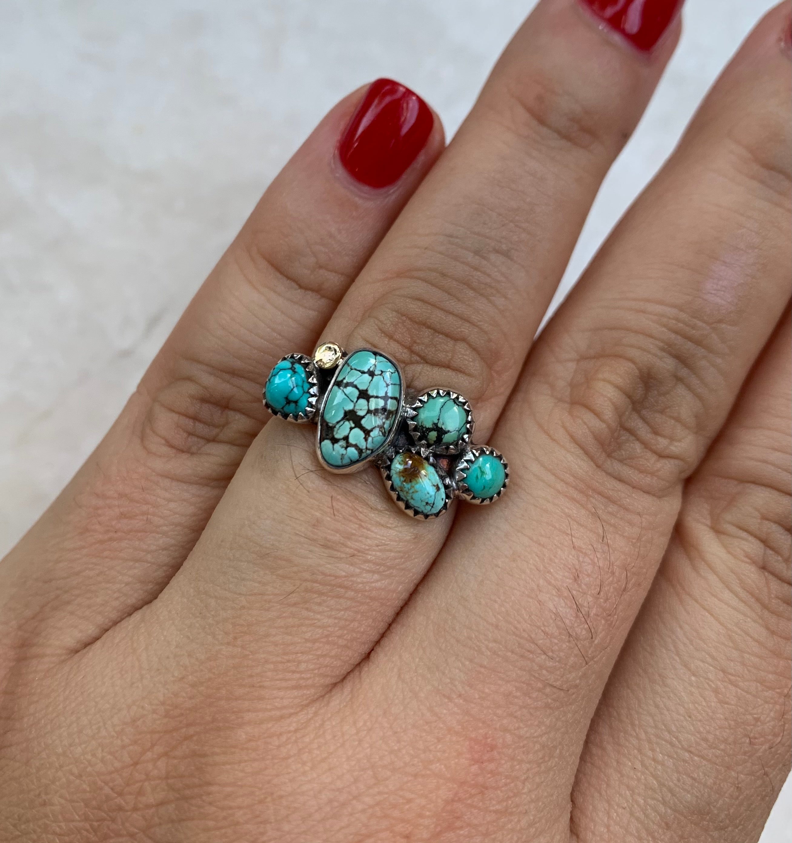 Turquoise Gold dot ring. Size 7