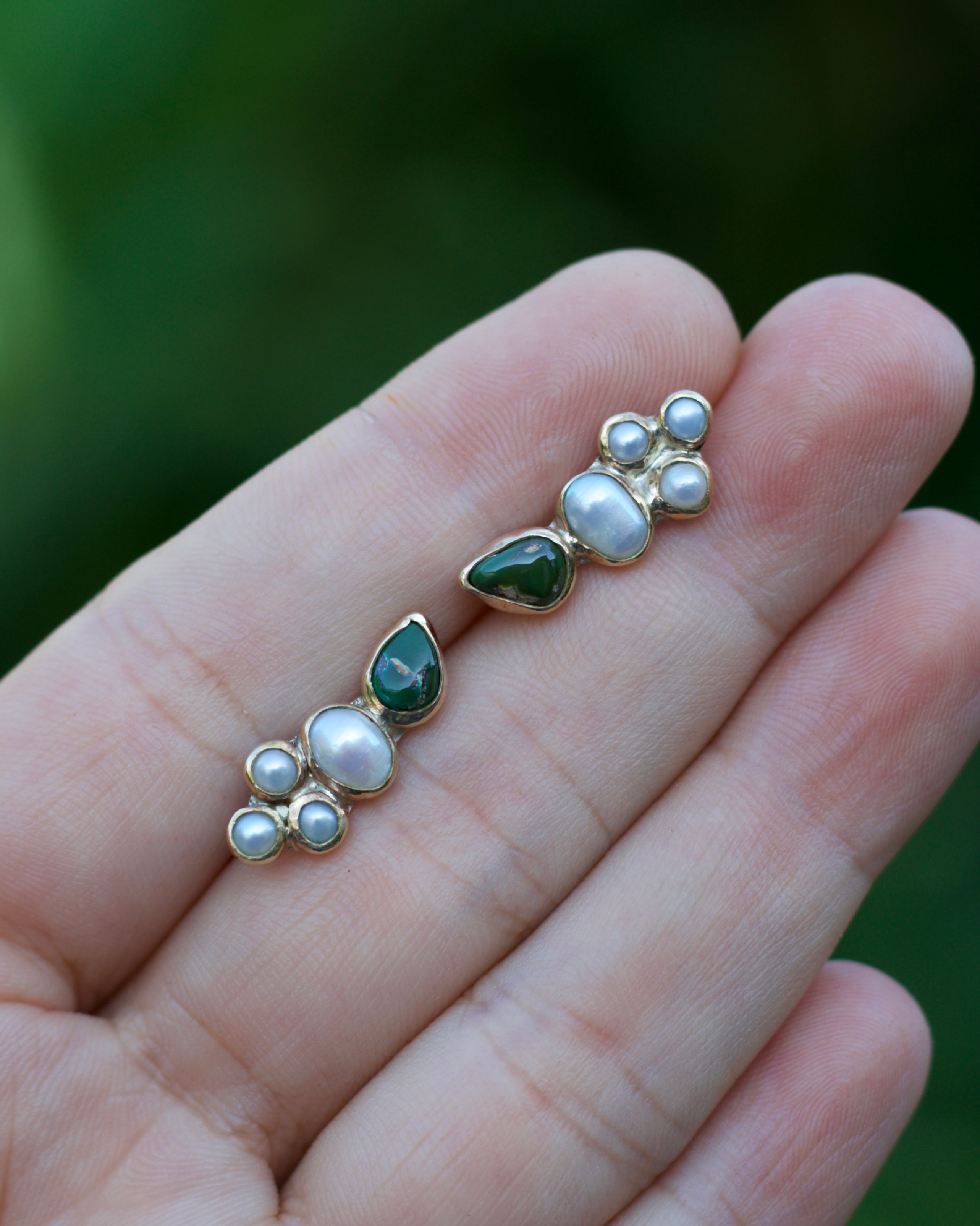 14k Gold Sweetheart Turquoise and Fresh Water Pearl Ear Climber