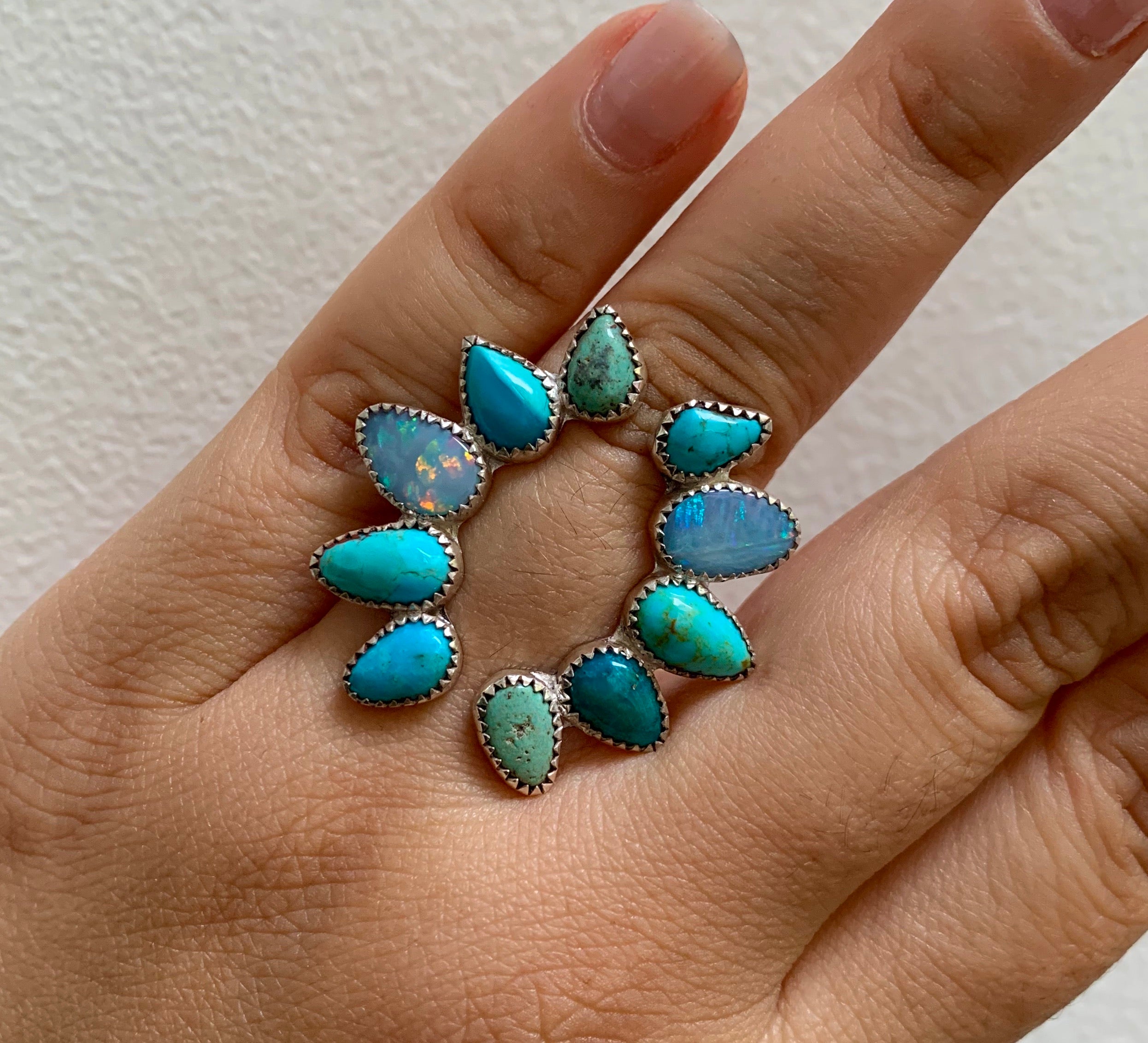 Open Arms Turquoise and Opal Ring.