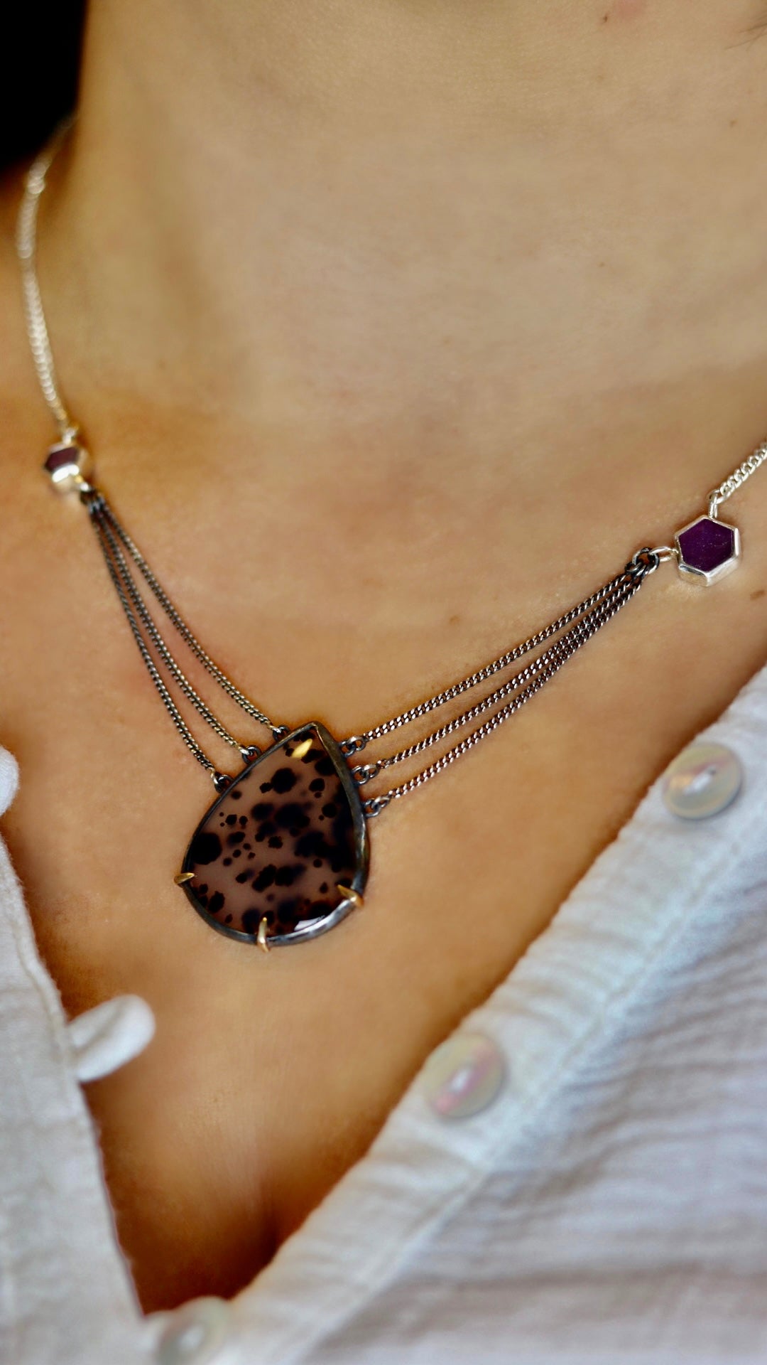Montana Agate and Ruby slice necklace.