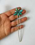 Turquoise Flower Hair Pin - With Brass Pin.