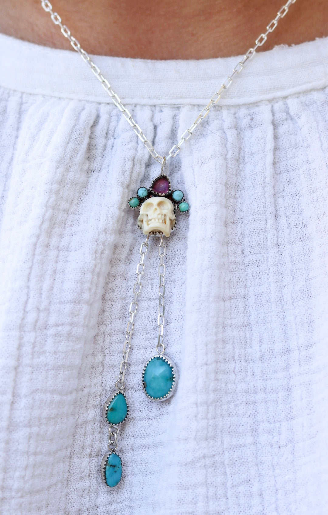Queen Skull, Tourmaline and Turquoise Necklace