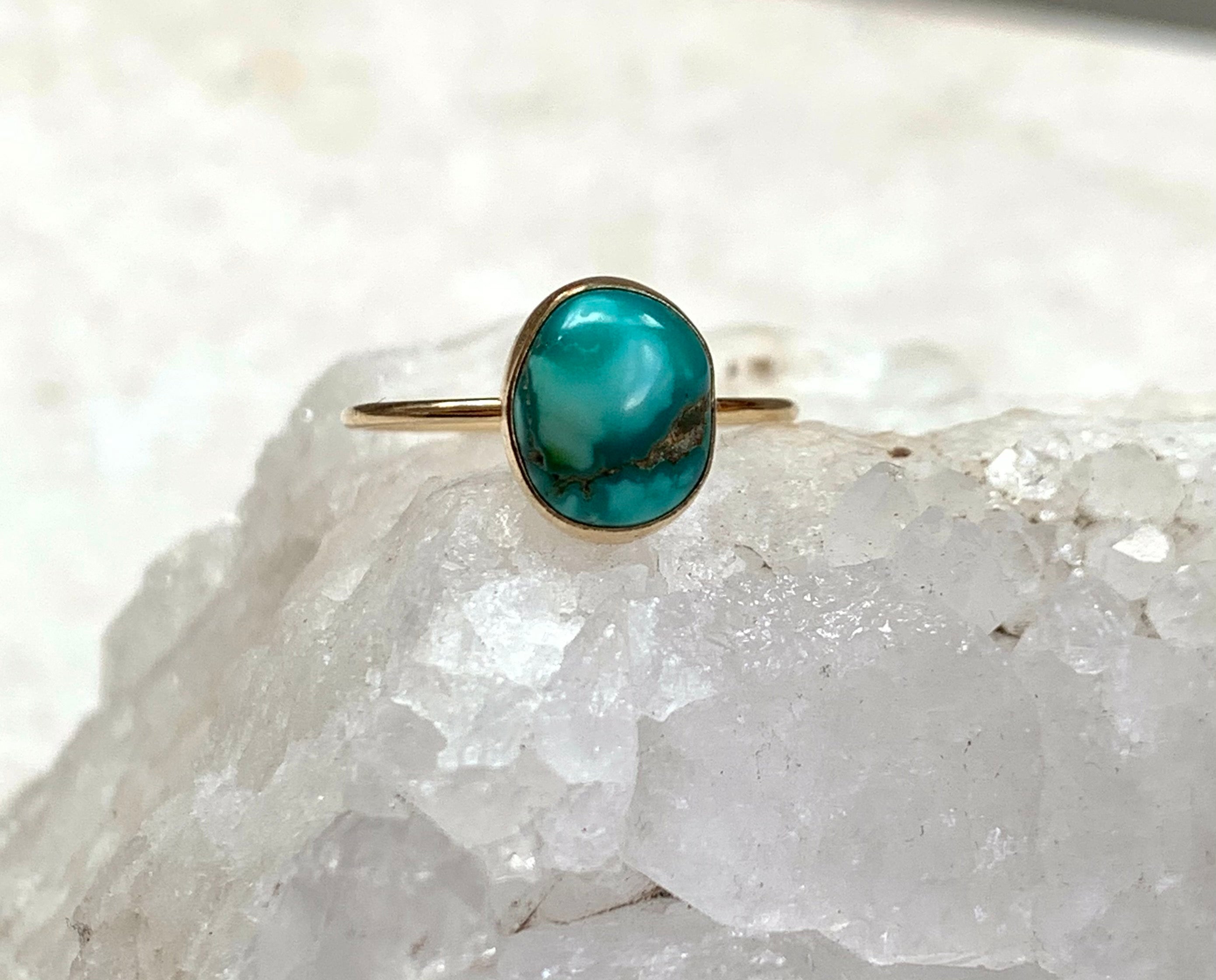 Gold Turquoise Solitaire ring. Size 7.15