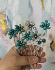 Turquoise Flower Hair Pin - With Brass Pin.